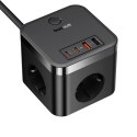 Listwa zasilająca Baseus PowerCombo Cube 30W 3xAC 2xUSB-A 2xUSB-C 1,5m - czarny
