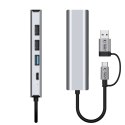 Tech-Protect Hub Adapter HB03 5w1 Type-C + USB2.0 + USB3.0 + RJ45 Szary