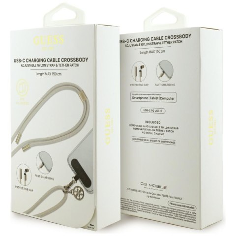 Kabel usb-c do usb-c guess charm 150 cm beżowy