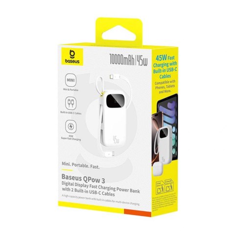 Powerbank baseus enerfill qpow3 10000mah 45w z kablami usb-c biały