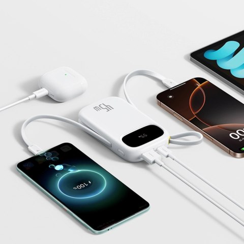 Powerbank baseus enerfill qpow3 10000mah 45w z kablami usb-c biały