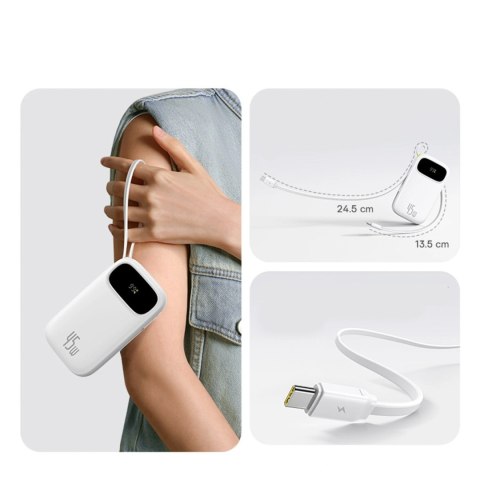Powerbank baseus enerfill qpow3 10000mah 45w z kablami usb-c biały