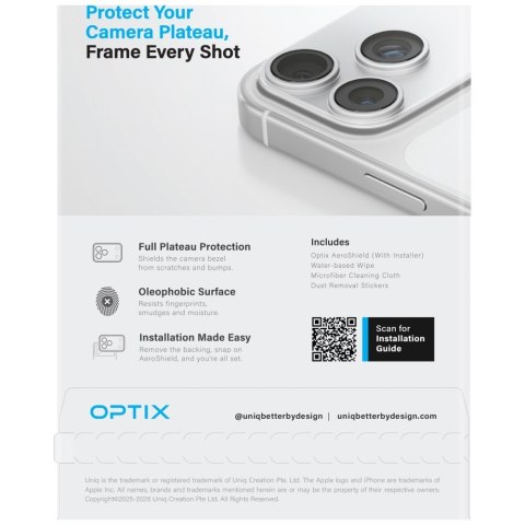 Etui ochrona modułu kamery aparatu uniq optix aeroshield camera module protector do iphone 18 pro przezroczysty
