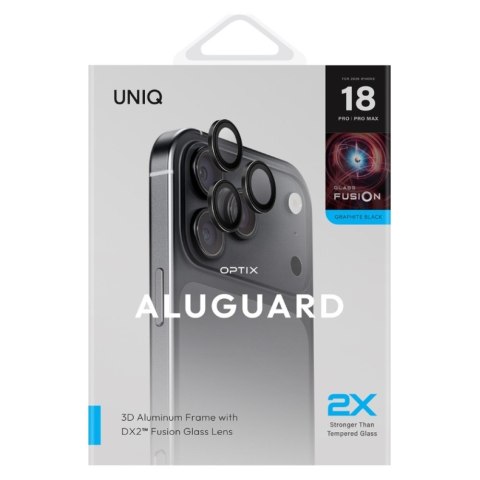 Szkło na obiektyw aparatu uniq optix aluguard (dx2) camera lens protector do iphone 18 pro / iphone 18 pro max czarny z aplikato