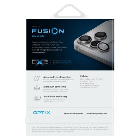 Szkło na obiektyw aparatu uniq optix aluguard (dx2) camera lens protector do iphone 18 pro / iphone 18 pro max czarny z aplikato