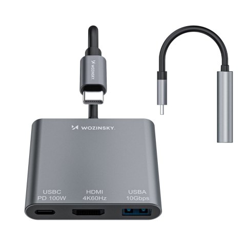 Hub wozinsky whch-01 usb-c pd 100w hdmi 4k@30hz usb-a 10gbps - szary