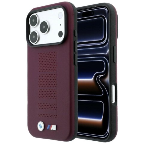 Etui bmw m blue perfo metal logo magsafe do iphone 18 pro / 17 pro bordowy