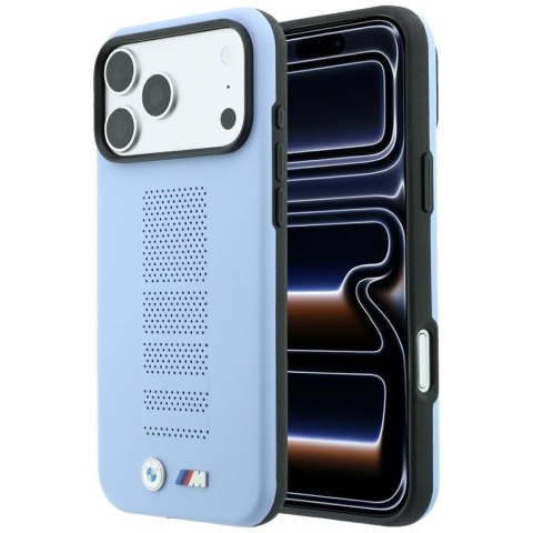 Etui bmw m blue perfo metal logo magsafe do iphone 18 pro / 17 pro niebieski