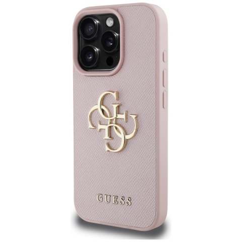 Etui guess grained big 4g logo small classic logo do iphone 16 pro różowy