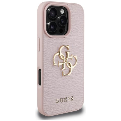 Etui guess grained big 4g logo small classic logo do iphone 16 pro różowy