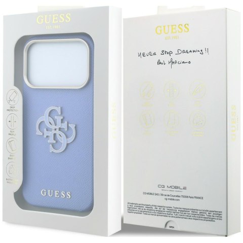 Etui guess grained & big resin logo do iphone 18 pro / 17 pro niebieski