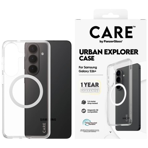 Etui CARE by PanzerGlass Urban Explorer Transparent w. White Qi do Samsung Galaxy S26+ przezroczysty