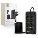 Listwa zasilająca Tech-Protect PC6X6 6 Gniazd + 3x USB + 3x USB-C (200cm) - Czarna