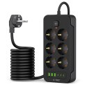 Listwa zasilająca Tech-Protect PC6X6 6 Gniazd + 3x USB + 3x USB-C (200cm) - Czarna