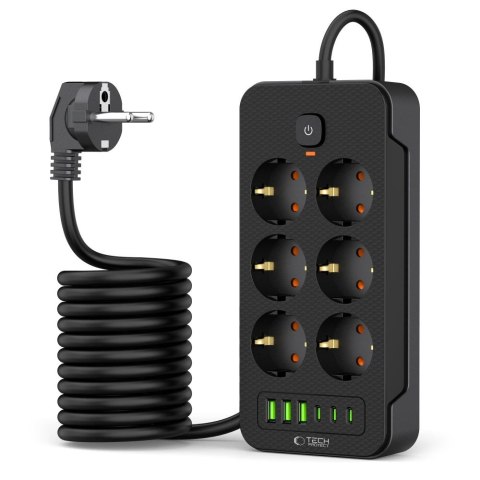 Listwa zasilająca Tech-Protect PC6X6 6 Gniazd + 3x USB + 3x USB-C (200cm) - Czarna