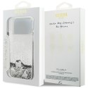 Etui Guess Liquid Glitter 4G Charms do iPhone 18 Pro Max / 17 Pro Max srebrny