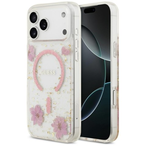 Etui Guess Resin Flowers Glitter MagSafe do iPhone 18 Pro Max / 17 Pro Max różowy
