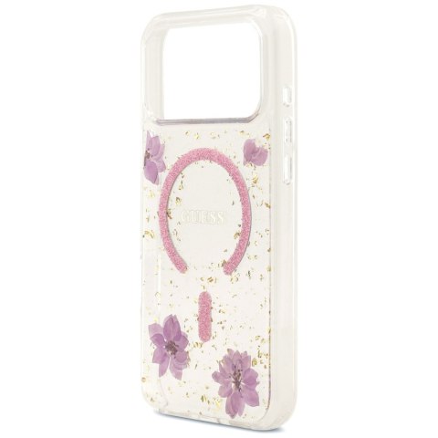 Etui Guess Resin Flowers Glitter MagSafe do iPhone 18 Pro Max / 17 Pro Max różowy