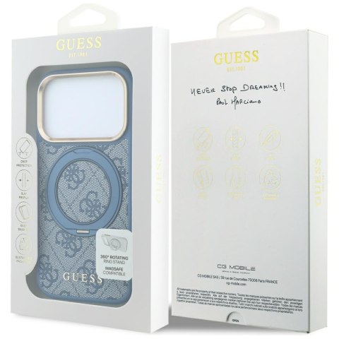 Etui Guess Ring Stand 360 4G Classic Logo MagSafe do iPhone 18 Pro Max / 17 Pro Max niebieski
