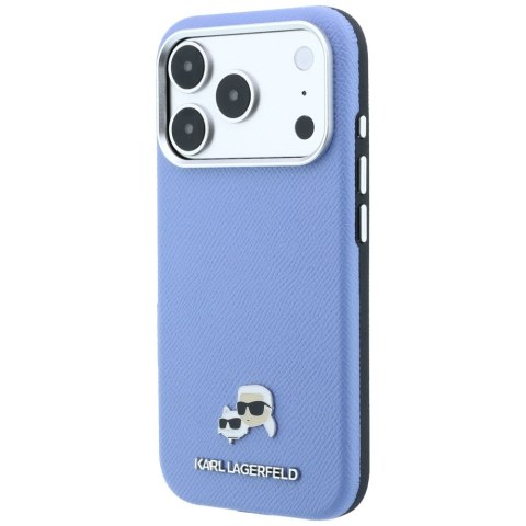 Etui Karl Lagerfeld Grained Heads Metal MagSafe do iPhone 18 Pro / 17 Pro niebieski