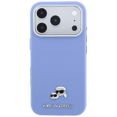 Etui Karl Lagerfeld Grained Heads Metal MagSafe do iPhone 18 Pro / 17 Pro niebieski