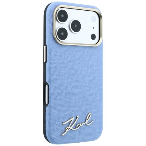 Etui Karl Lagerfeld Saffiano Small Script Metal Logo MagSafe do iPhone 18 Pro / 17 Pro jasnoniebieski