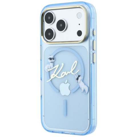 Etui Karl Lagerfeld Script Logo MagSafe do iPhone 18 Pro / 17 Pro jasno niebieski