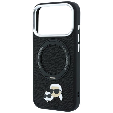 Etui Karl Lagerfeld with Ring Stand 360 Karl & Choupette Heads Pin MagSafe do iPhone 18 Pro / 17 Pro czarny
