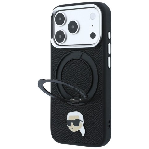 Etui Karl Lagerfeld with Ring Stand 360 Karl Head Pin MagSafe do iPhone 18 Pro / 17 Pro czarny