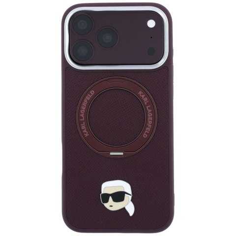 Etui Karl Lagerfeld with Ring Stand 360 Karl Head Pin MagSafe do iPhone 18 Pro Max / 17 Pro Max burgundowy