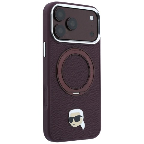Etui Karl Lagerfeld with Ring Stand 360 Karl Head Pin MagSafe do iPhone 18 Pro Max / 17 Pro Max burgundowy