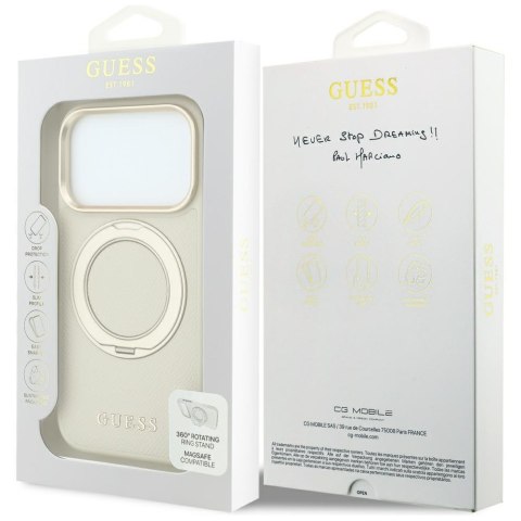 Etui Guess Ring Stand 360 Grained Classic Logo MagSafe do iPhone 18 Pro / 17 Pro beżowy