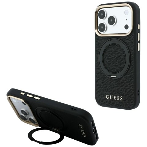 Etui Guess Ring Stand 360 Grained Classic Logo MagSafe do iPhone 18 Pro Max / 17 Pro Max czarny