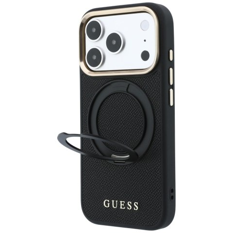 Etui Guess Ring Stand 360 Grained Classic Logo MagSafe do iPhone 18 Pro Max / 17 Pro Max czarny
