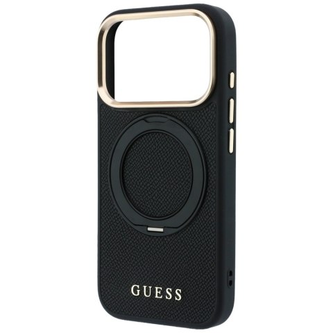 Etui Guess Ring Stand 360 Grained Classic Logo MagSafe do iPhone 18 Pro Max / 17 Pro Max czarny