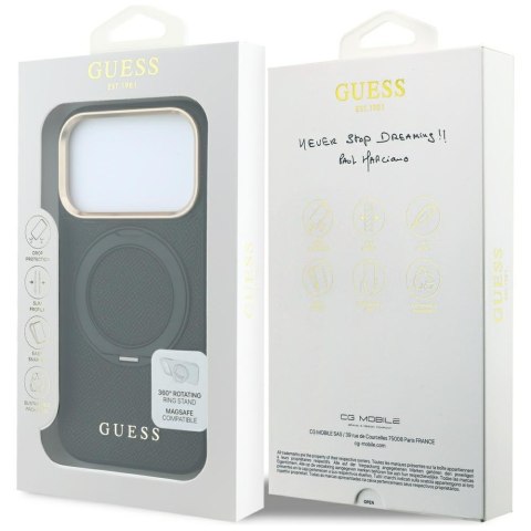 Etui Guess Ring Stand 360 Grained Classic Logo MagSafe do iPhone 18 Pro Max / 17 Pro Max czarny