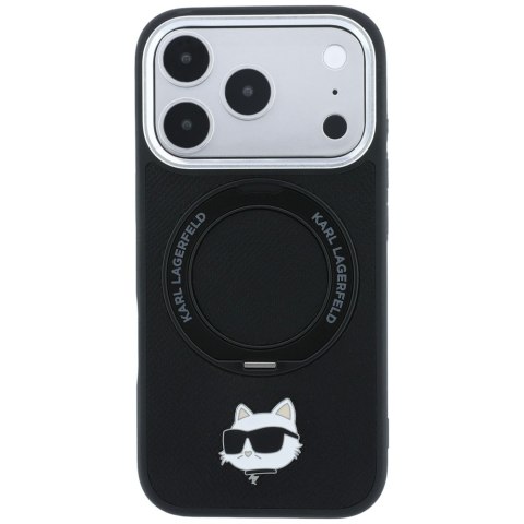 Etui Karl Lagerfeld with Ring Stand 360 Choupette Head Pin MagSafe do iPhone 18 Pro Max / 17 Pro Max czarny