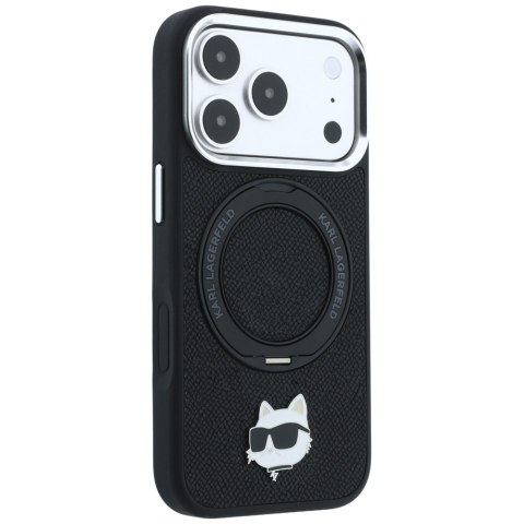 Etui Karl Lagerfeld with Ring Stand 360 Choupette Head Pin MagSafe do iPhone 18 Pro Max / 17 Pro Max czarny