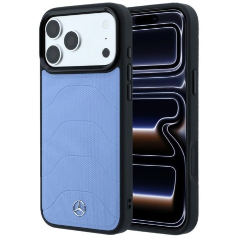 Etui Mercedes Leather Mesh with Bow Line MagSafe do iPhone 18 Pro / 17 Pro niebieski
