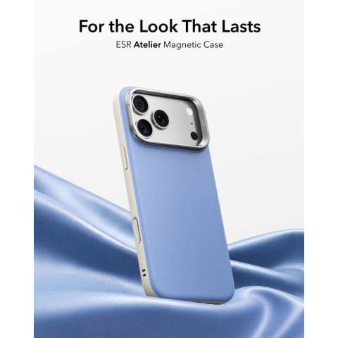 Etui skórzane ESR Leather Kickstand MagSafe do iPhone 17 Pro Max / 18 Pro Max błękitne