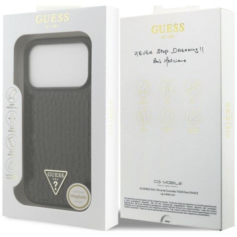 Etui Guess Croco Triangle Logo MagSafe do iPhone 18 Pro / 17 Pro czarny