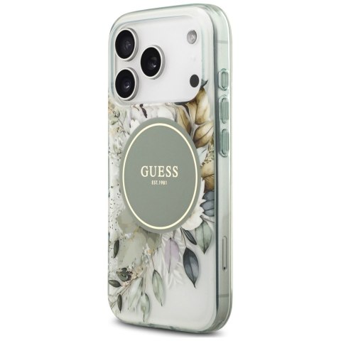 Etui Guess IML Flower & Tonal Circle MagSafe do iPhone 18 Pro / 17 Pro zielony