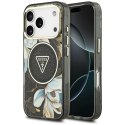 Etui Guess IML Glitter Flowers Triangle MagSafe do iPhone 18 Pro Max / 17 Pro Max czarny