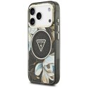 Etui Guess IML Glitter Flowers Triangle MagSafe do iPhone 18 Pro Max / 17 Pro Max czarny