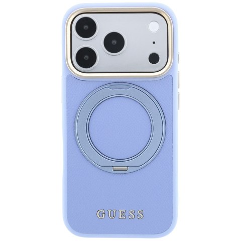 Etui Guess Ring Stand 360 Grained Classic Logo MagSafe do iPhone 18 Pro Max / 17 Pro Max jasnoniebieski