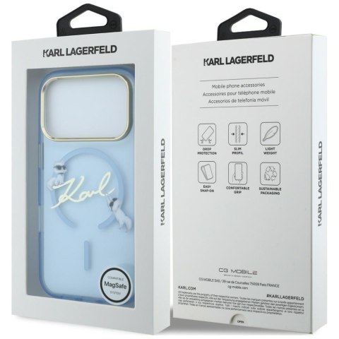 Etui Karl Lagerfeld Script Logo MagSafe do iPhone 18 Pro / 17 Pro jasno niebieski