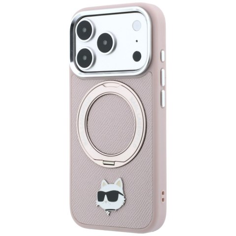 Etui Karl Lagerfeld with Ring Stand 360 Choupette Head Pin MagSafe do iPhone 18 Pro Max / 17 Pro Max różowy