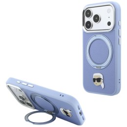 Etui Karl Lagerfeld with Ring Stand 360 Karl Head Pin MagSafe do iPhone 18 Pro Max / 17 Pro Max jasnoniebieski