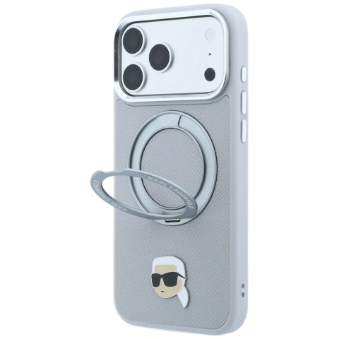 Etui Karl Lagerfeld with Ring Stand 360 Karl Head Pin MagSafe do iPhone 18 Pro Max / 17 Pro Max szary