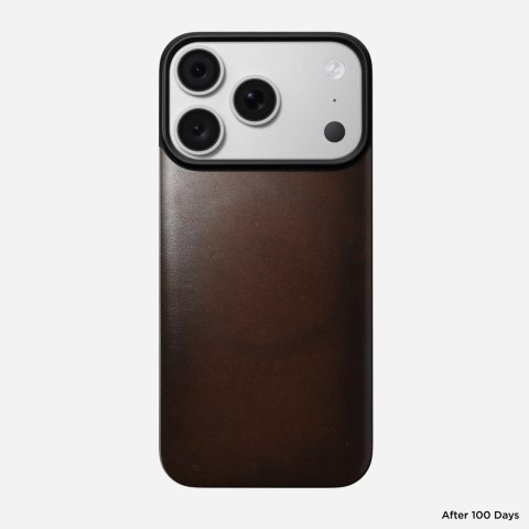 NOMAD Magnetic Leather Back - nakładka magnetyczna na iPhone 18 Pro / 17 Pro kompatybilna z MagSafe, skóra Horween (rustic brown